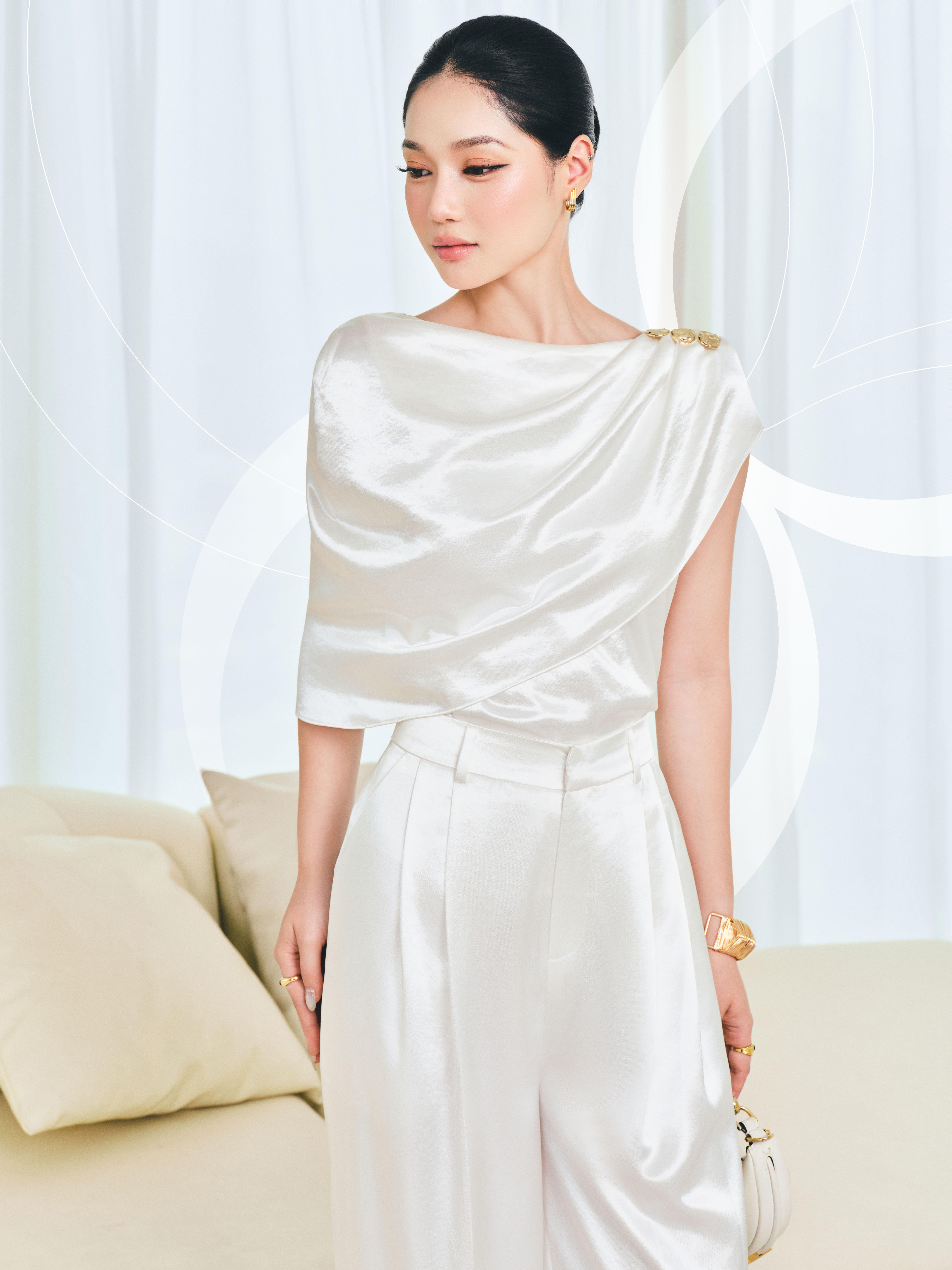Silk Drape Blouse & Satin Trousers